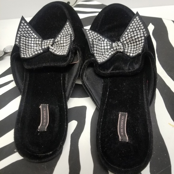 Victoria's Secret Black  Rhinestones Slippers - Picture 2 of 8